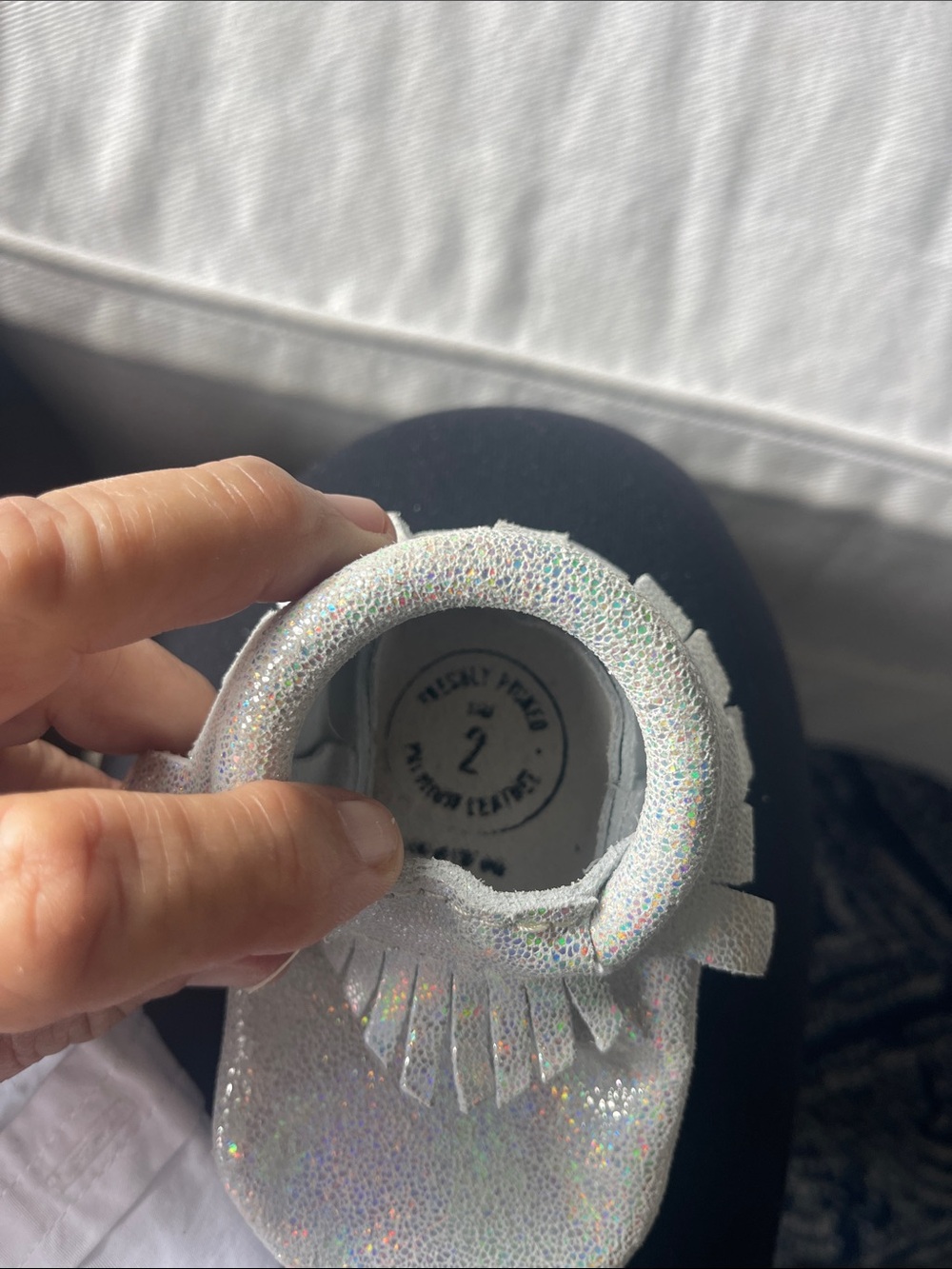 NWOT Freshly Picked Size 2 Silver Holographic Moccasins - Picture 6 of 8